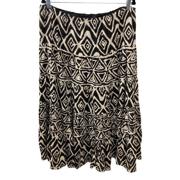 Lauren Ralph Lauren Tiered Boho Maxi Skirt Size Large Brown Ivory Print Pull On - Picture 2 of 3